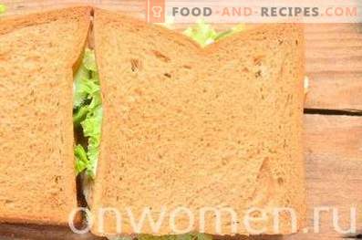 Sandwich cu pâine de secară, sân și castravete