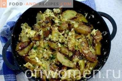Cartofi prăjiți cu ceapă, usturoi și ouă