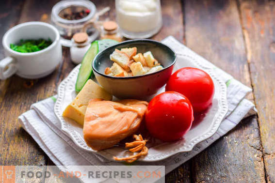 Salată de Malibu cu pui, brânză și legume. Încercați-l cu siguranță!